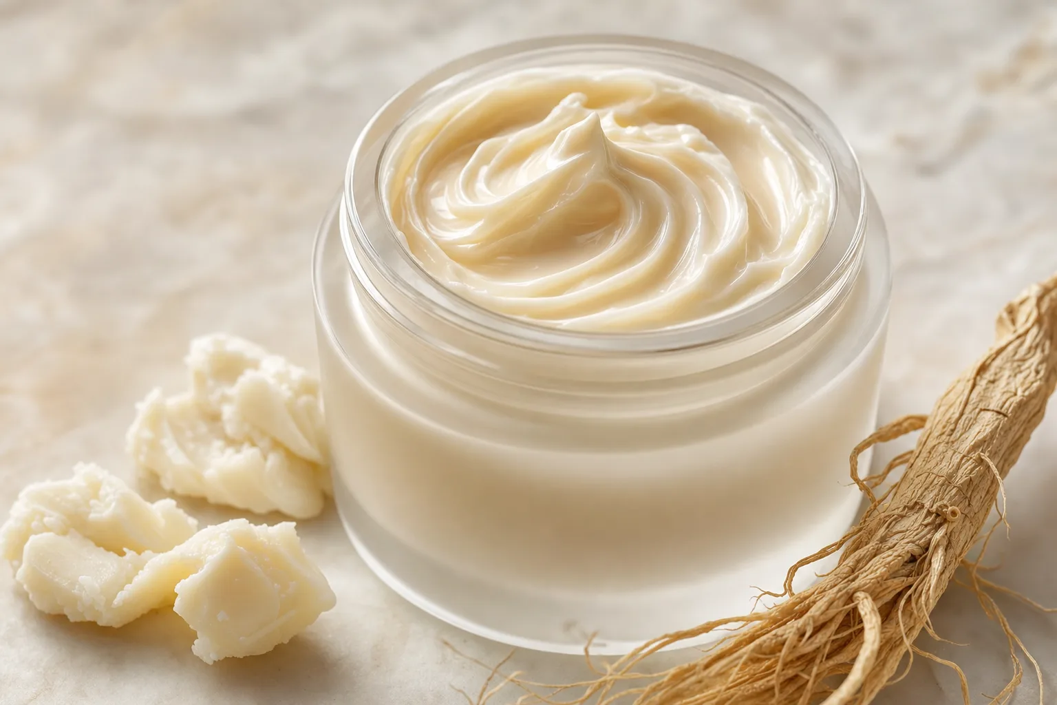 Editorial cream-texture still life to accompany La Prairie Life Matrix Cream
