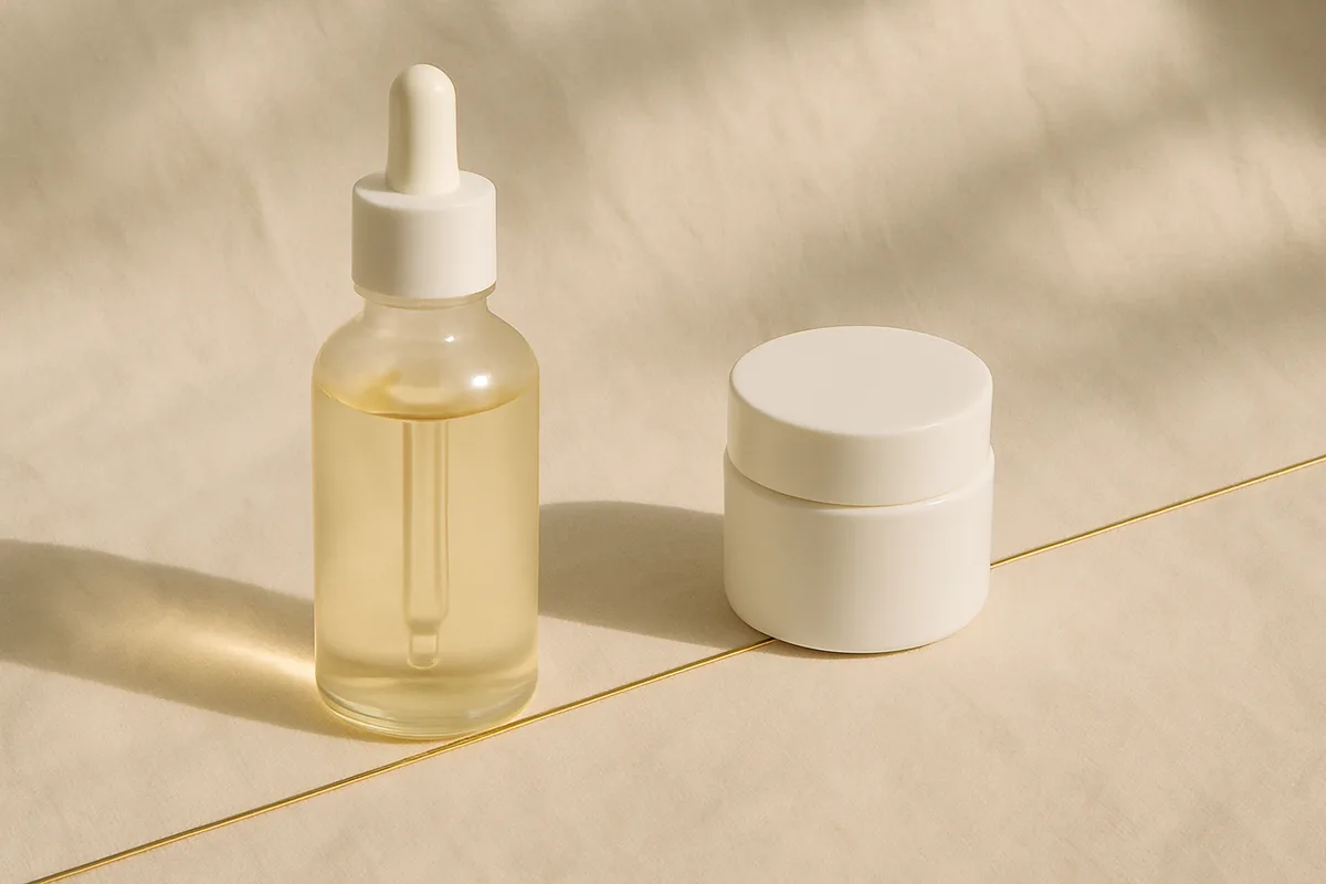 A quiet still life suggesting the line between cosmetics and medicine