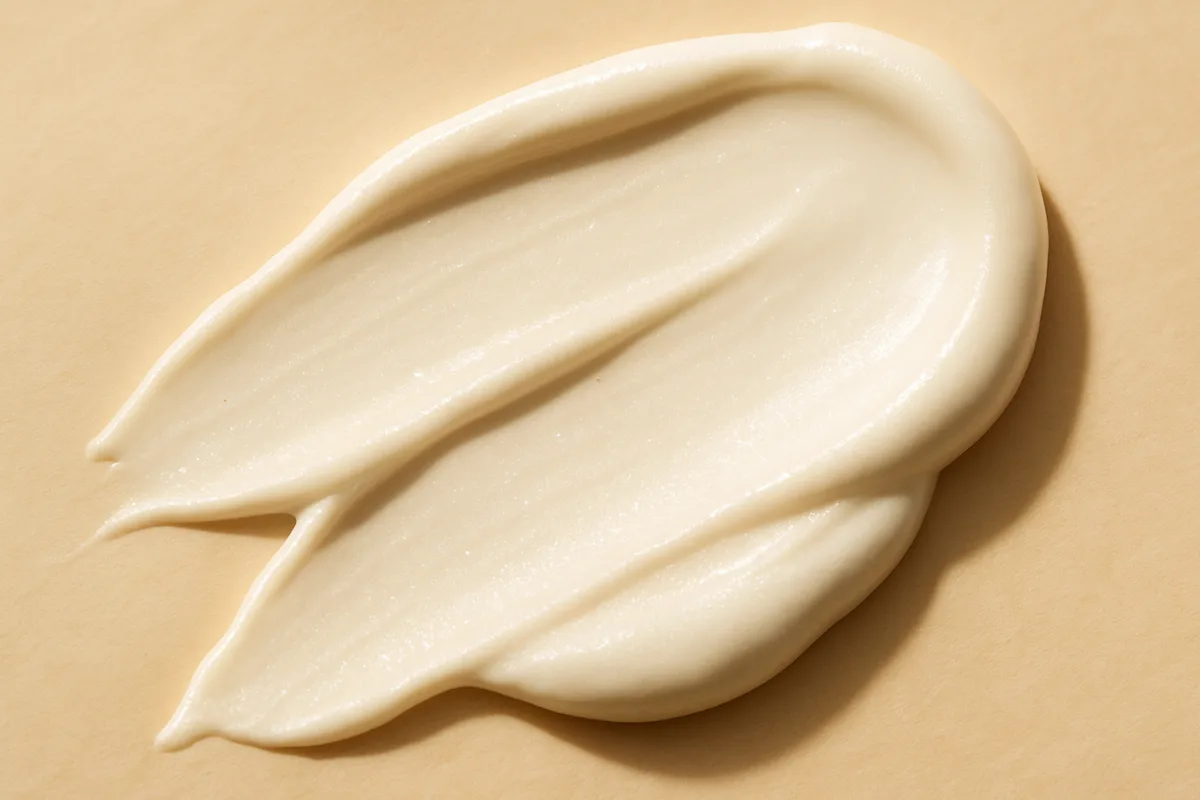 The soft texture of a mineral sunscreen swatched on a neutral surface