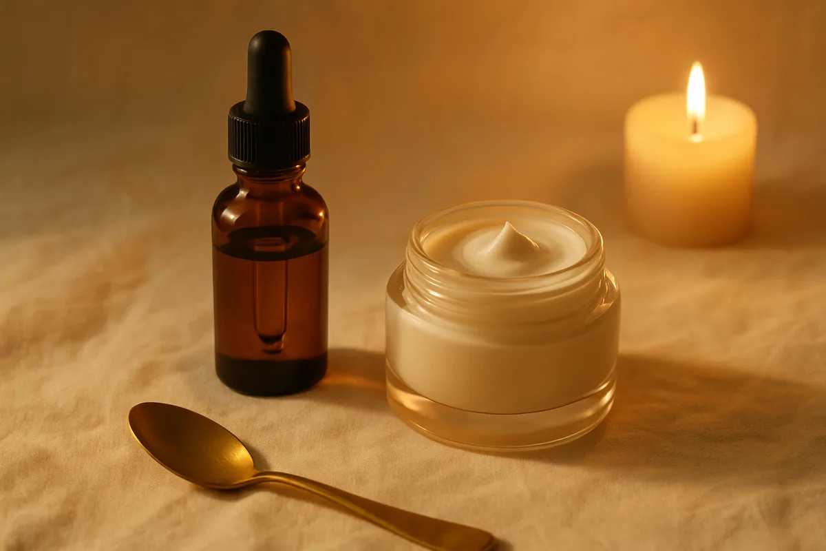 A calm still life set up for an evening skincare ritual