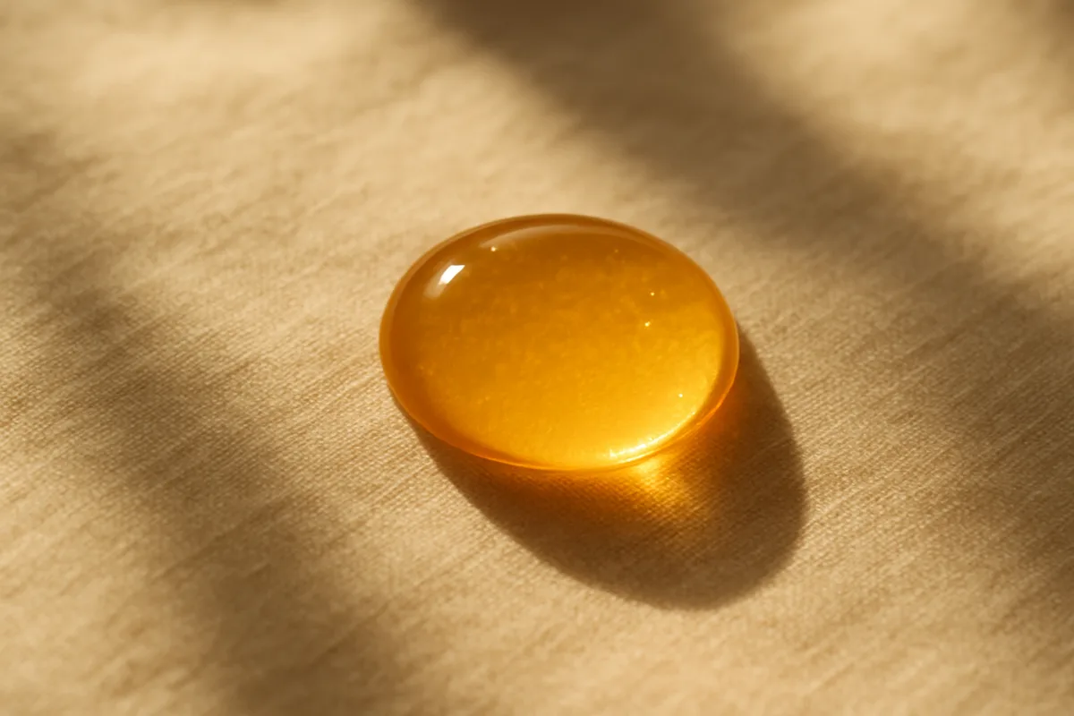 A single drop of vitamin C serum catching the morning light